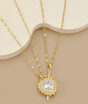 Montague 2 in 1 Heart & Sword Double Necklace / 18K Gold Plated - Nina Kane Jewellery