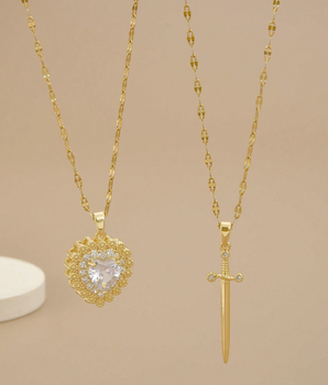 Montague 2 in 1 Heart & Sword Double Necklace / 18K Gold Plated - Nina Kane Jewellery