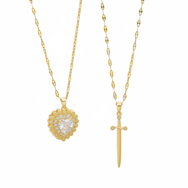 Montague 2 in 1 Heart & Sword Double Necklace
