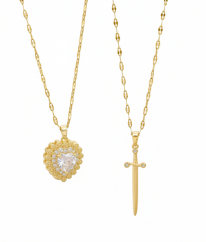 Montague 2 in 1 Heart & Sword Double Necklace - Nina Kane Jewellery
