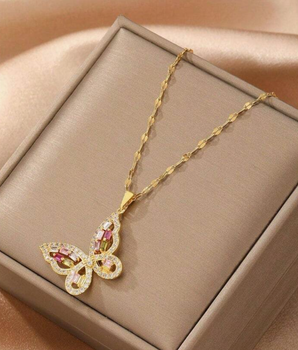 Natalie Crystal Butterfly Pendant / 18K Gold Plated - Nina Kane Jewellery