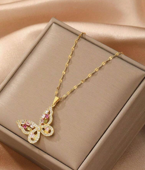 Natalie Crystal Butterfly Pendant / 18K Gold Plated - Nina Kane Jewellery