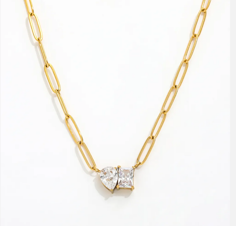 Orleans Paperclip Diamond Necklace / 18K Gold Plated