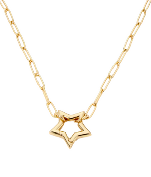 Paperclip Chan & Star Lock Charm Necklace / 18K Gold Plated - Nina Kane Jewellery