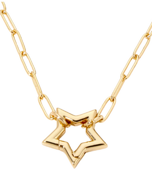 Paperclip Chan & Star Lock Charm Necklace / 18K Gold Plated - Nina Kane Jewellery