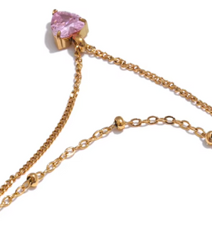 Roma Layered Pink Heart Necklace / 18K Gold Plated - Nina Kane Jewellery
