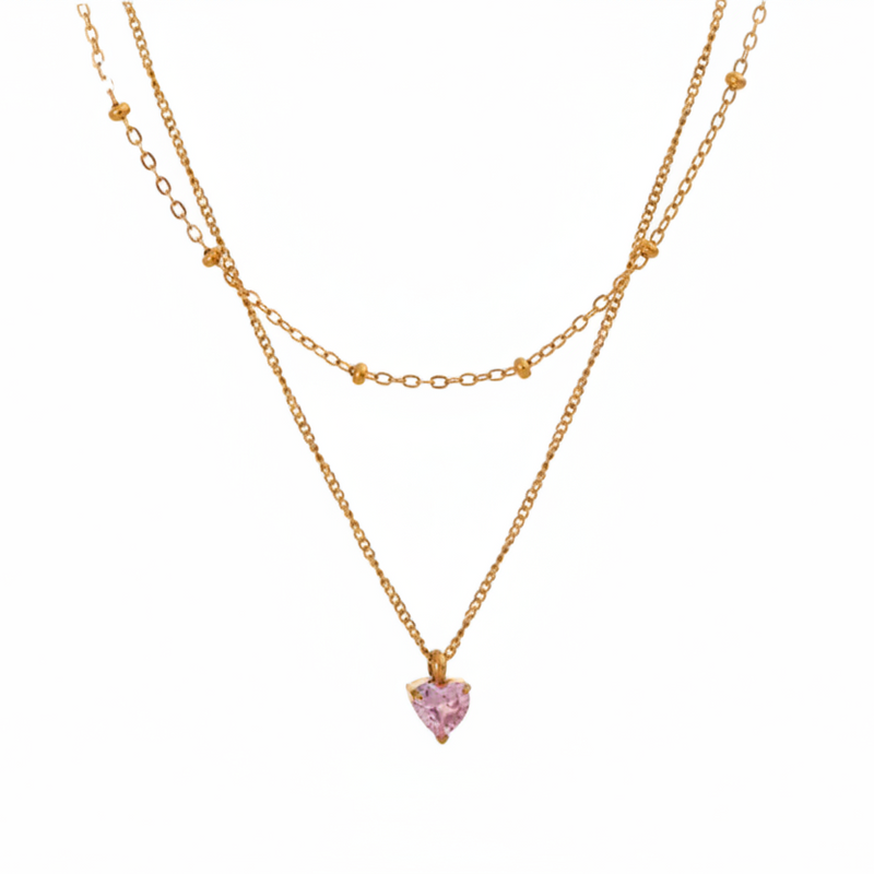Roma Layered Pink Heart Necklace