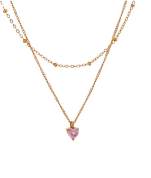 Roma Layered Pink Heart Necklace / 18K Gold Plated - Nina Kane Jewellery
