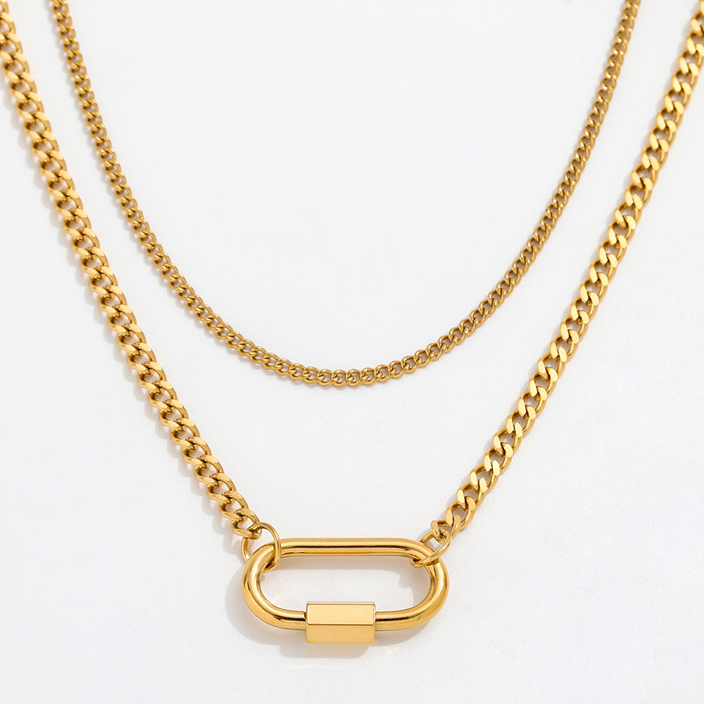 Ruth Double Chain Lock necklace / 18K Gold Plated
