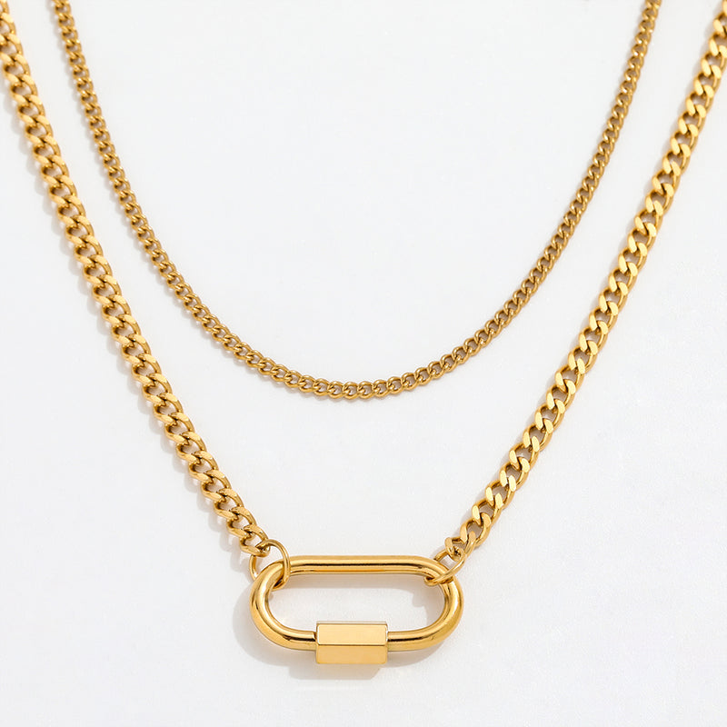 Ruth Double Chain Lock necklace / 18K Gold Plated