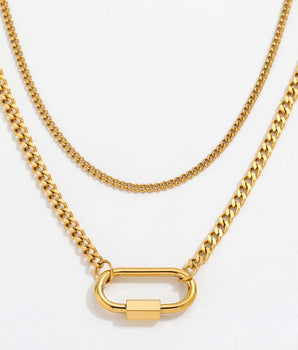 Ruth Double Chain Lock necklace / 18K Gold Plated