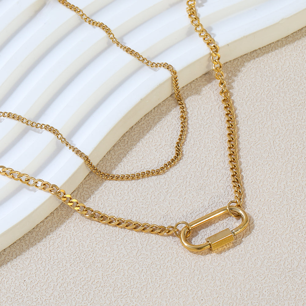 Ruth Double Chain Lock necklace / 18K Gold Plated