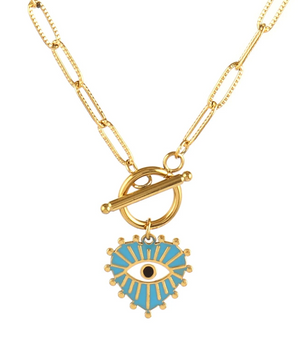 Sara Evil Eye Heart Pendant / 18K Gold Plated - Nina Kane Jewellery