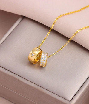 Suzanne Double Ring Necklace / 18K Gold Plated - Nina Kane Jewellery