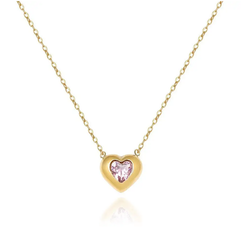 Valentina Pink Heart Necklace / 18K Gold Plated