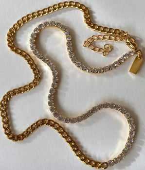 Xena Spliced Cuban & Zircon Neckace / 18K Gold Plated - Nina Kane Jewellery