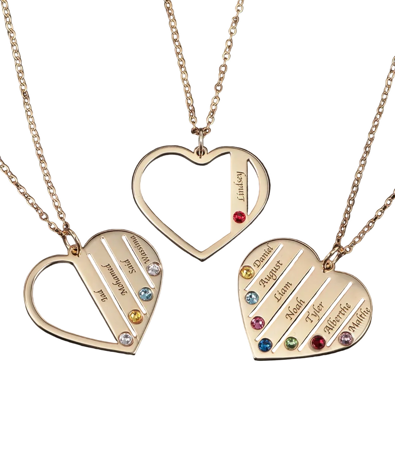 Loveheart Customised Name & Birthstone Necklace