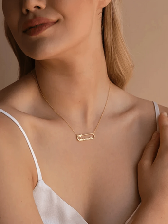 Personalised Safety Pin Name Necklace / Stainless Steel - Nina Kane Jewellery