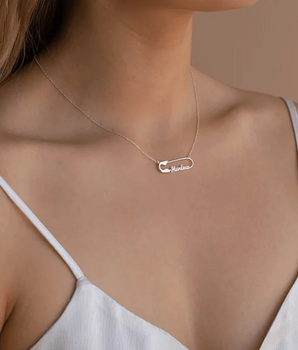 Personalised Safety Pin Name Necklace / Stainless Steel - Nina Kane Jewellery