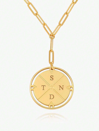 Rachel Personalised Compass Necklace / 18K Gold Plated - Nina Kane Jewellery