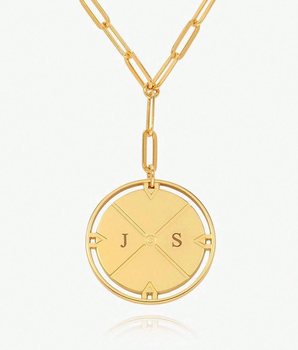 Rachel Personalised Compass Necklace / 18K Gold Plated - Nina Kane Jewellery
