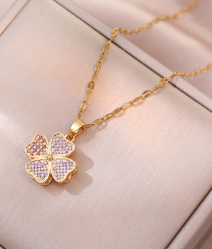 Astra Spinning Clover Necklace / Stainless Steel - Nina Kane Jewellery