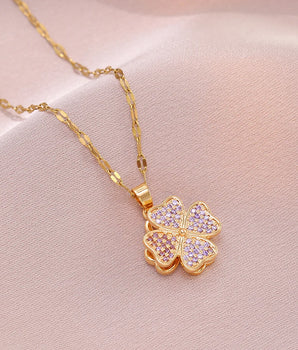 Astra Spinning Clover Necklace / Stainless Steel - Nina Kane Jewellery