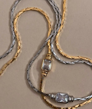 Elianne Herringbone Diamond Necklace / 18K Gold Plated - Nina Kane Jewellery