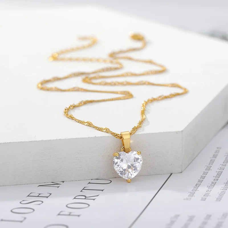 Michelle Zircon Heart Pendants / Stainless steel