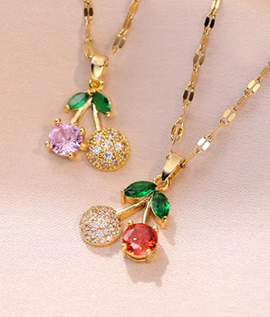 Claudia Cherrry Drop Necklaces / 18K Gold Plated - Nina Kane Jewellery