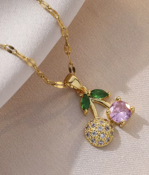 Claudia Cherrry Drop Necklaces / 18K Gold Plated - Nina Kane Jewellery