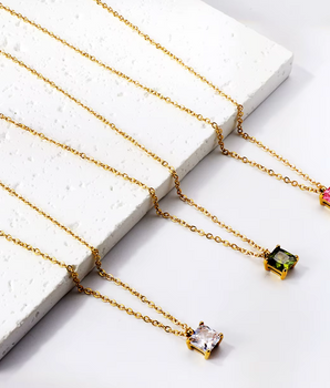 Artemis Solitaire Gem Necklaces / 18K Gold Plated - Nina Kane Jewellery