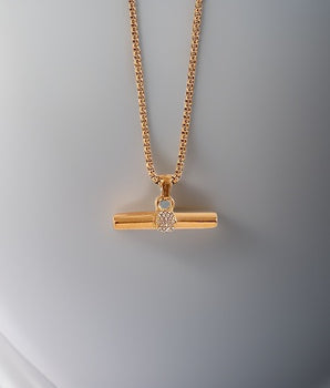 Lena T-Bar Clear Zircon Pendant / 18K Gold Plated - Nina Kane Jewellery