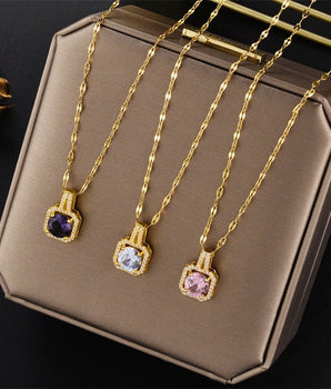 Quinn Square Crystal Pendants / Stainless Steel - Nina Kane Jewellery