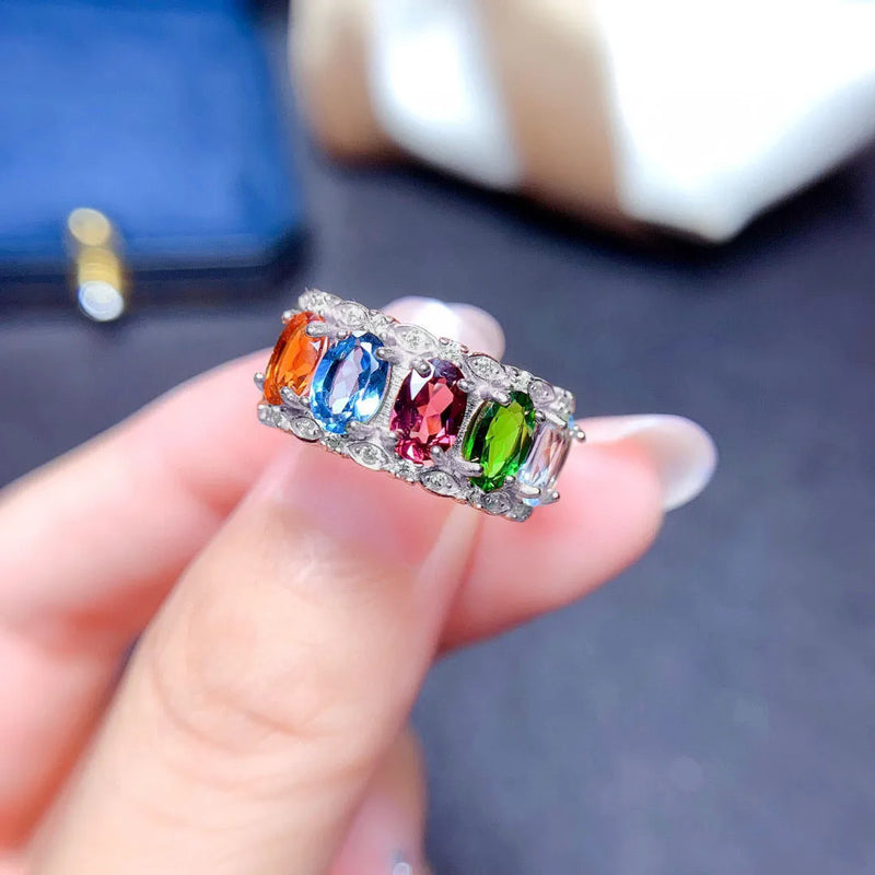 Clair Gemstone Multicolour Ring / 925 Sterling Silver