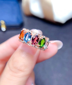 Clair Rose Gold Multicolour Ring / 925 Sterling Silver - Nina Kane Jewellery