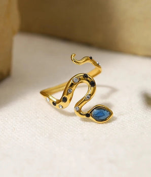 Coby Blue Stone Snake Ring / 18K Gold Plated - Nina Kane Jewellery