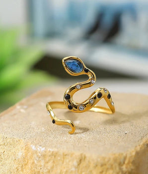 Coby Blue Stone Snake Ring / 18K Gold Plated - Nina Kane Jewellery