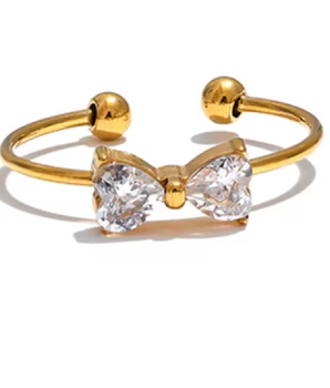 Ella Crystal Bow Ring / 18K Gold Plated - Nina Kane Jewellery