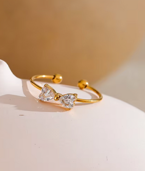 Ella Crystal Bow Ring / 18K Gold Plated - Nina Kane Jewellery