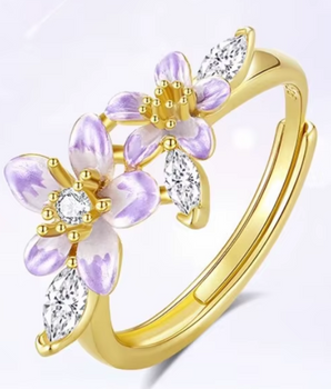 Meera Purple Crystal Flower Ring / 925 Sterling Silver - Nina Kane Jewellery