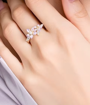 Meera Purple Crystal Flower Ring / 925 Sterling Silver - Nina Kane Jewellery