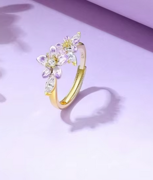 Meera Purple Crystal Flower Ring / 925 Sterling Silver - Nina Kane Jewellery