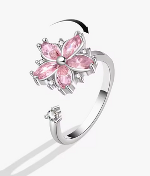 Pink Flower Spinning Ring / 925 Sterling Silver - Nina Kane Jewellery