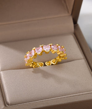 Pink Hearts Adjustable Ring / Stainless Steel