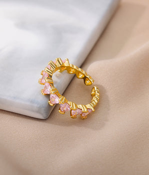Pink Hearts Adjustable Ring / Stainless Steel
