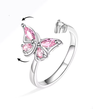 The Pink Butterfly Spinner Ring / 925 Sterling Silver - Nina Kane Jewellery