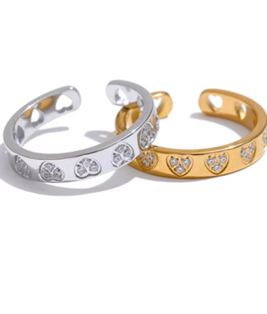 Amara Crystal Heart Rings / 18K Gold Plated - Nina Kane Jewellery