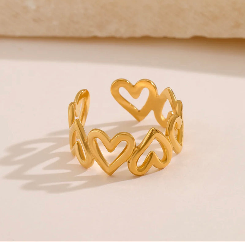 Gaia Love Heart Adjustable Ring / Stainless Steel