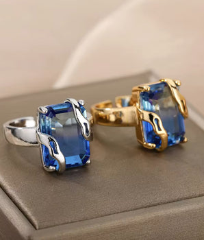 Kleo Blue Zircon Oversize Ring / Stainless Steel - Nina Kane Jewellery